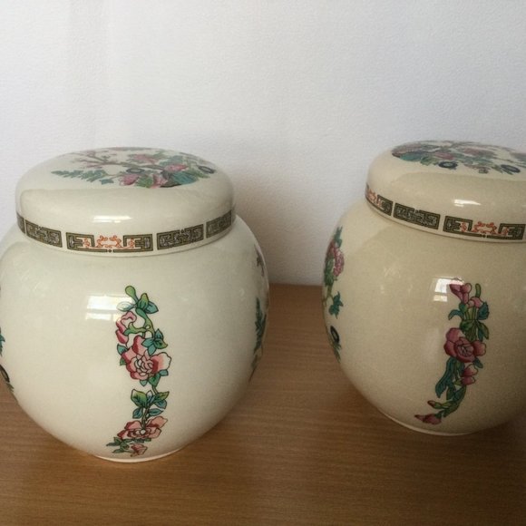 A pair of Vintage Sadler England Round Lidded Ginger Jars beautiful tree flower - Picture 4 of 7